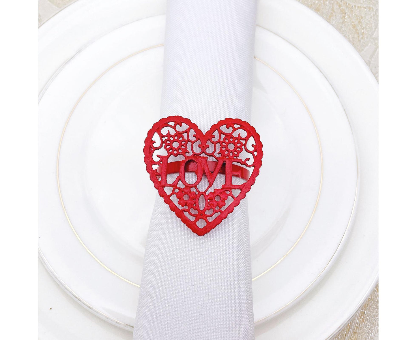6Pcs Decorative Napkin Ring Effective Love Heart Shaped Metal Napkin Holder Desktop Decor-Red