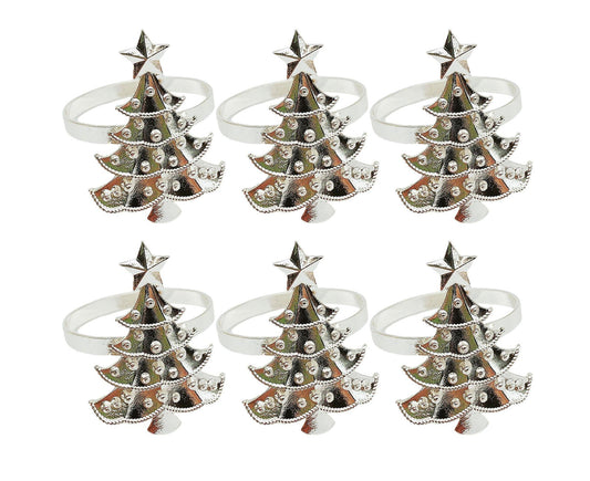 6Pcs Christmas Tree Wedding Home Xmas Party Table Decor Towel Buckle Napkin Ring-Silver