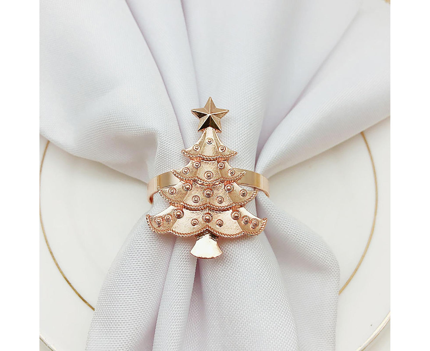 6Pcs Christmas Tree Wedding Home Xmas Party Table Decor Towel Buckle Napkin Ring-Silver