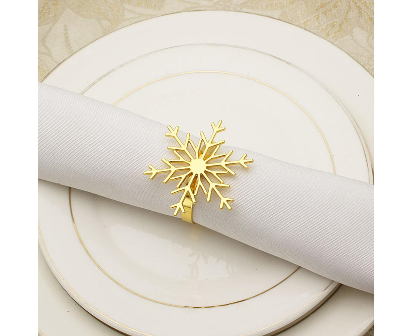 6Pcs Snowflake Shape Napkin Ring - Golden