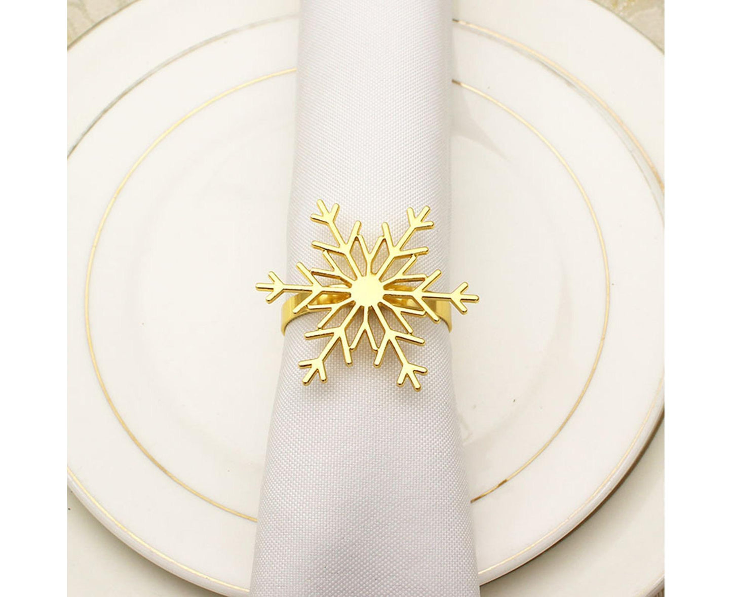 6Pcs Snowflake Shape Napkin Ring - Golden