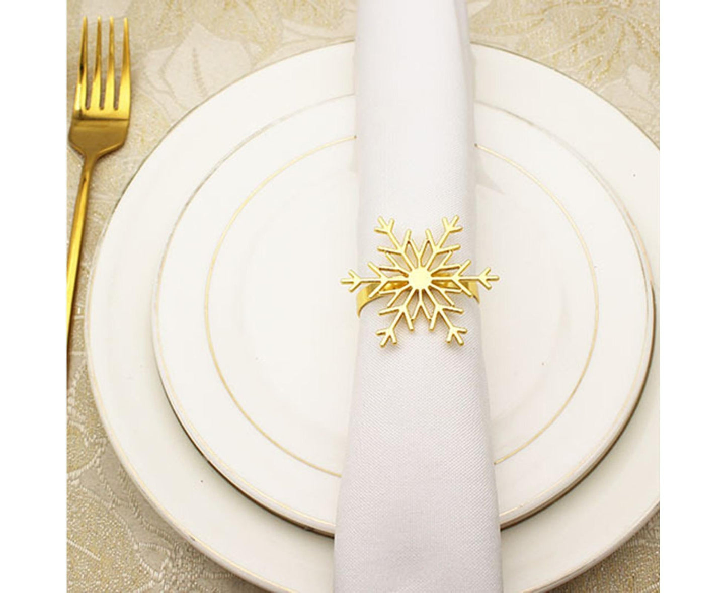 6Pcs Snowflake Shape Napkin Ring - Golden