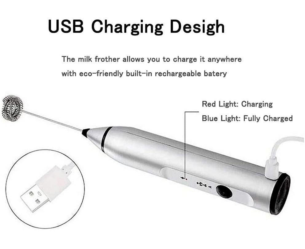 Milk Frother - Handheld Rechargeable - Stainless Whisks