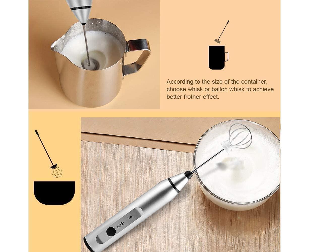 Milk Frother - Handheld Rechargeable - Stainless Whisks