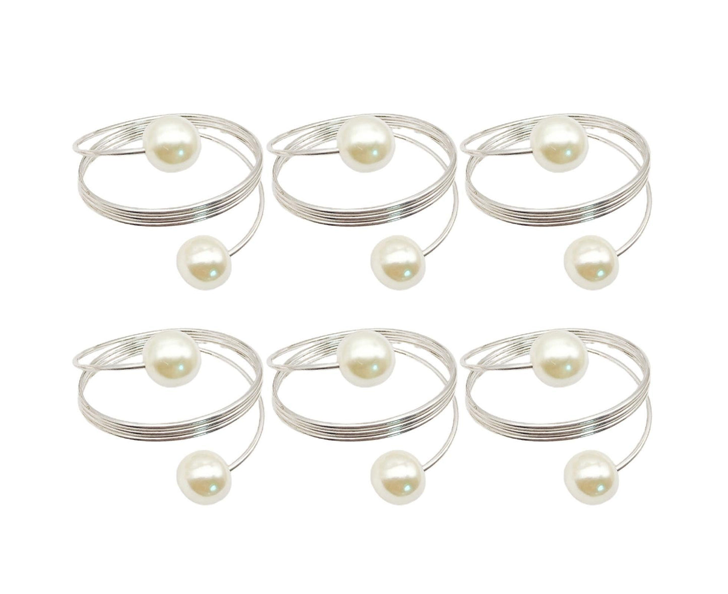 6Pcs Artificial Pearl Spring Shape Towel Napkin Ring Hotel Party Banquet Decor-Silver