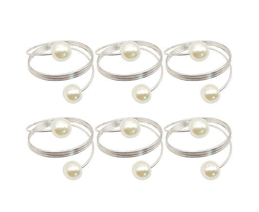 6Pcs Artificial Pearl Spring Shape Towel Napkin Ring Hotel Party Banquet Decor-Silver