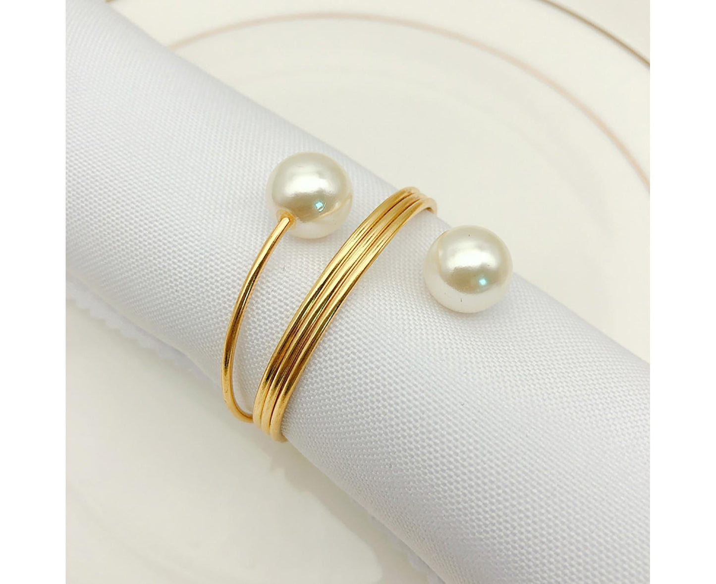 6Pcs Artificial Pearl Spring Shape Towel Napkin Ring Hotel Party Banquet Decor-Silver