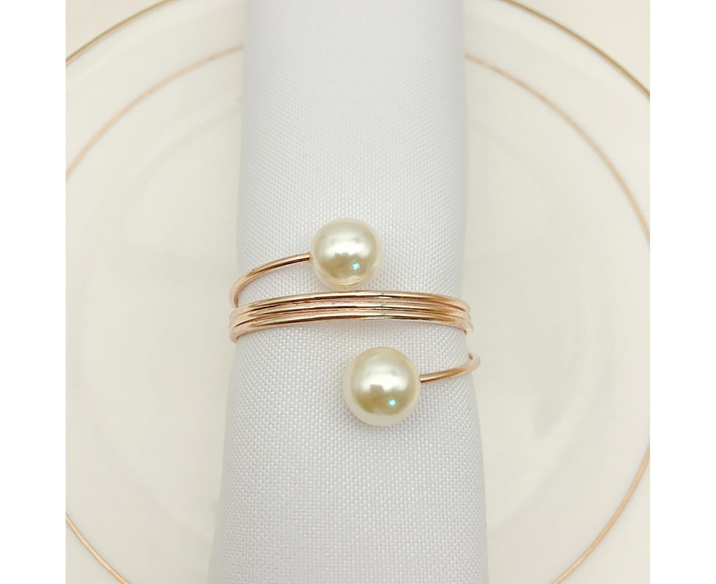 6Pcs Artificial Pearl Spring Shape Towel Napkin Ring Hotel Party Banquet Decor-Silver