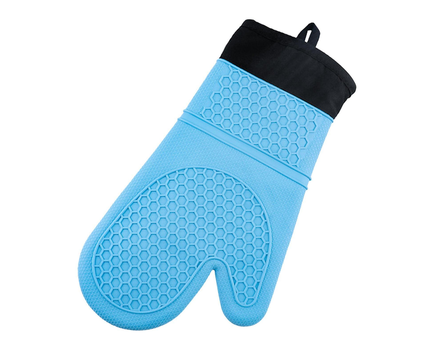 1Pc Waterproof Heat Resistant Silicone Mitt Triple Layer Hot Pads Oven Glove for Kitchen-Blue