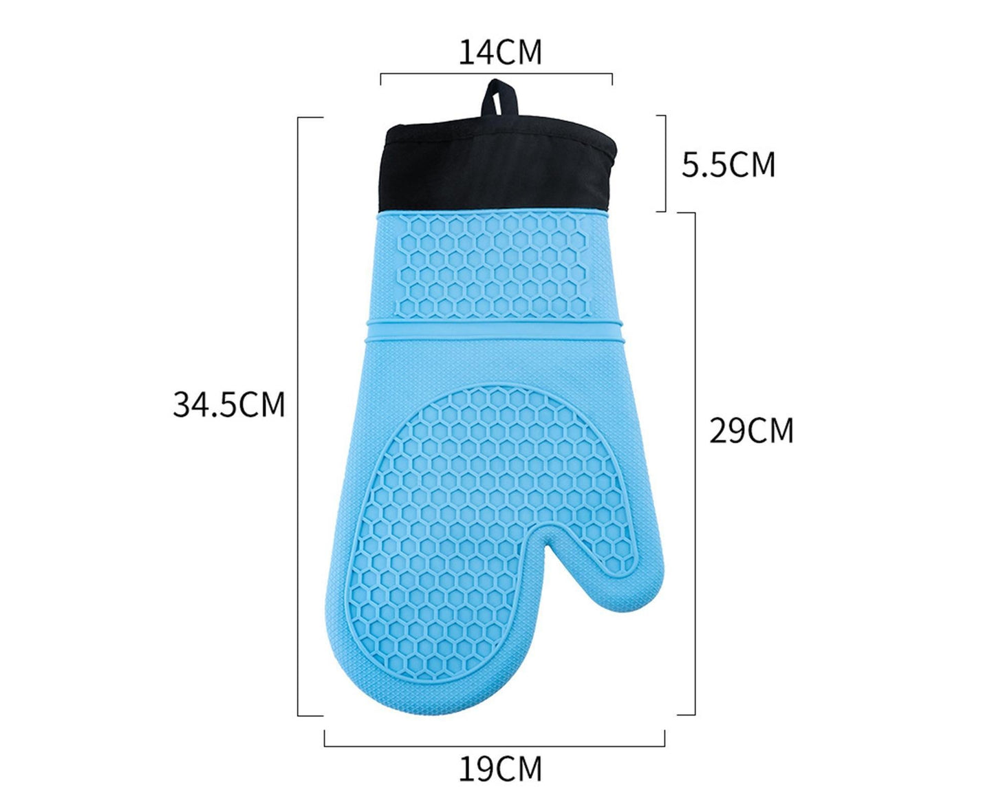 1Pc Waterproof Heat Resistant Silicone Mitt Triple Layer Hot Pads Oven Glove for Kitchen-Blue