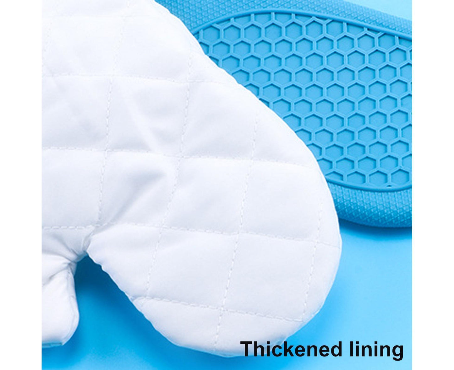 1Pc Waterproof Heat Resistant Silicone Mitt Triple Layer Hot Pads Oven Glove for Kitchen-Blue