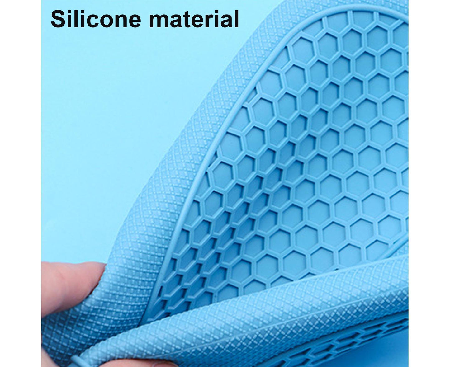 1Pc Waterproof Heat Resistant Silicone Mitt Triple Layer Hot Pads Oven Glove for Kitchen-Blue