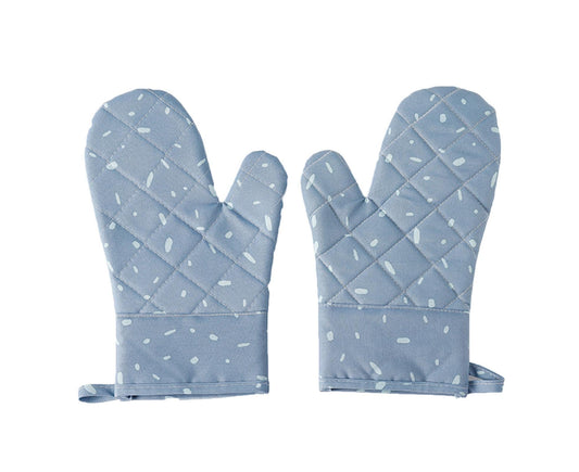 1 Pair Oven Gloves Anti-sbabies Heat Insulation Fabric Thicker Baking Mitts for Kitchen-Blue