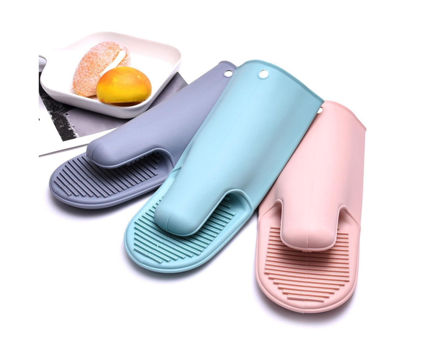 Heat Resistant Silicone Non-slip Oven Grilling BBQ Mitts Cooking Baking Gloves-Green