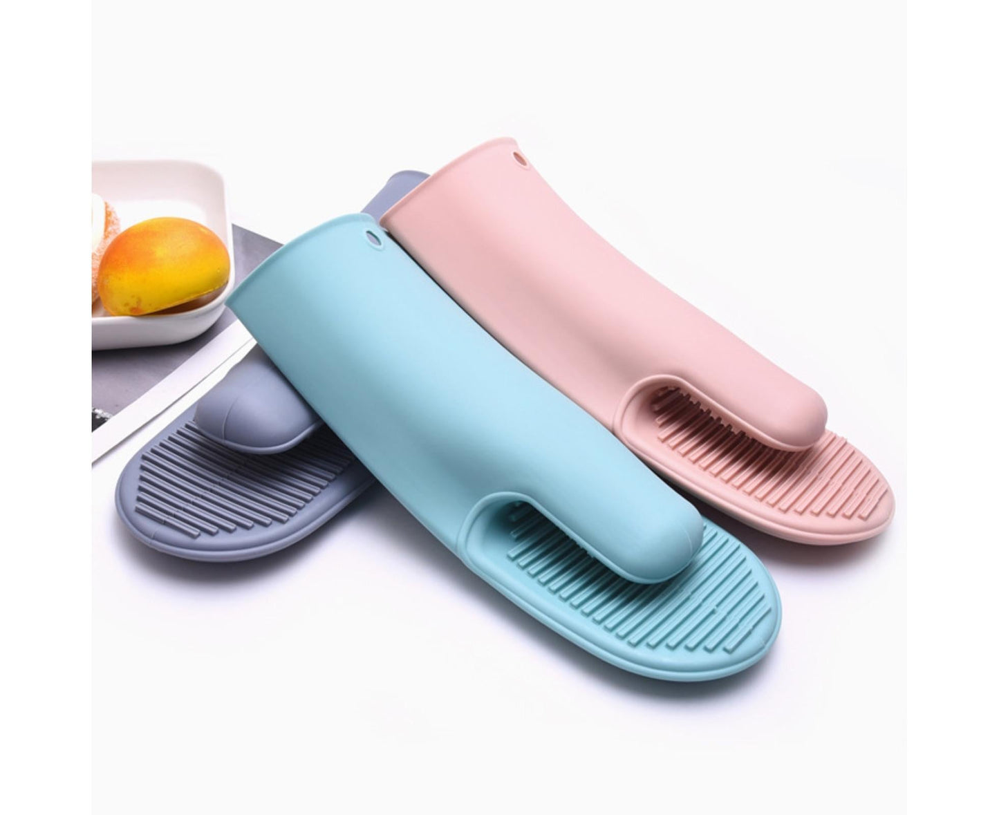 Heat Resistant Silicone Non-slip Oven Grilling BBQ Mitts Cooking Baking Gloves-Green