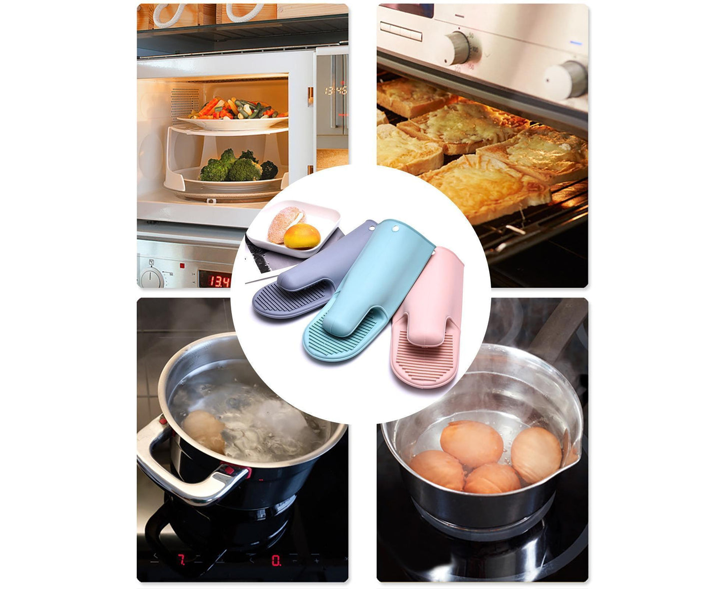 Heat Resistant Silicone Non-slip Oven Grilling BBQ Mitts Cooking Baking Gloves-Green
