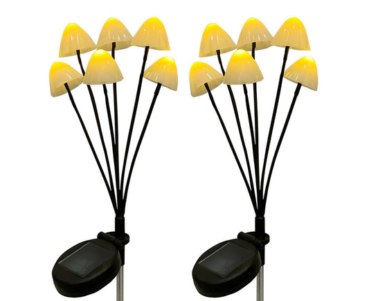 2Pcs Solar Mushroom Light - 6pcs Warm White