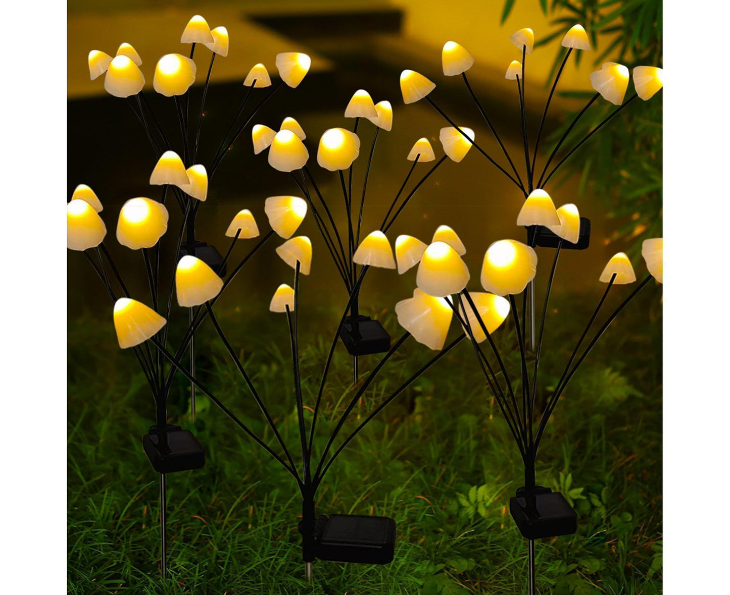 2Pcs Solar Mushroom Light - 6pcs Warm White