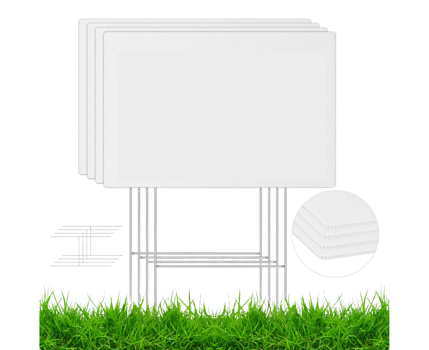 4Pcs Blank Yard Signs with H Stakes - 4pcs