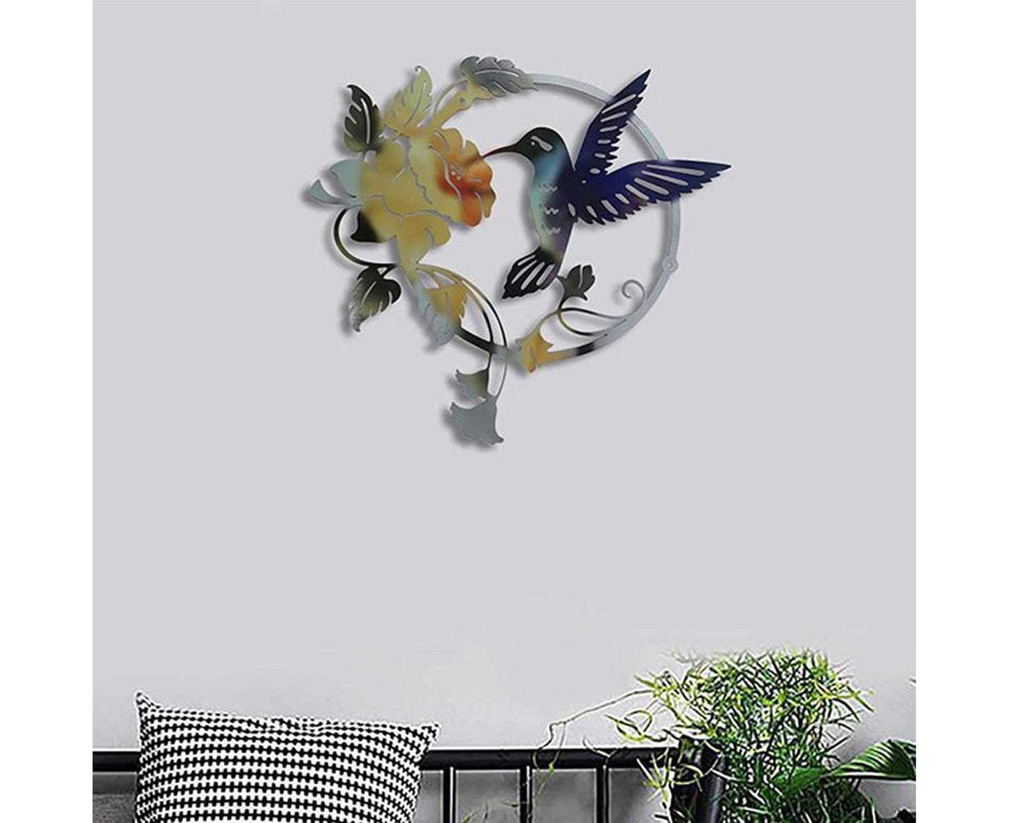Metal Bird Wall Art Decor Hummingbird - Yellow