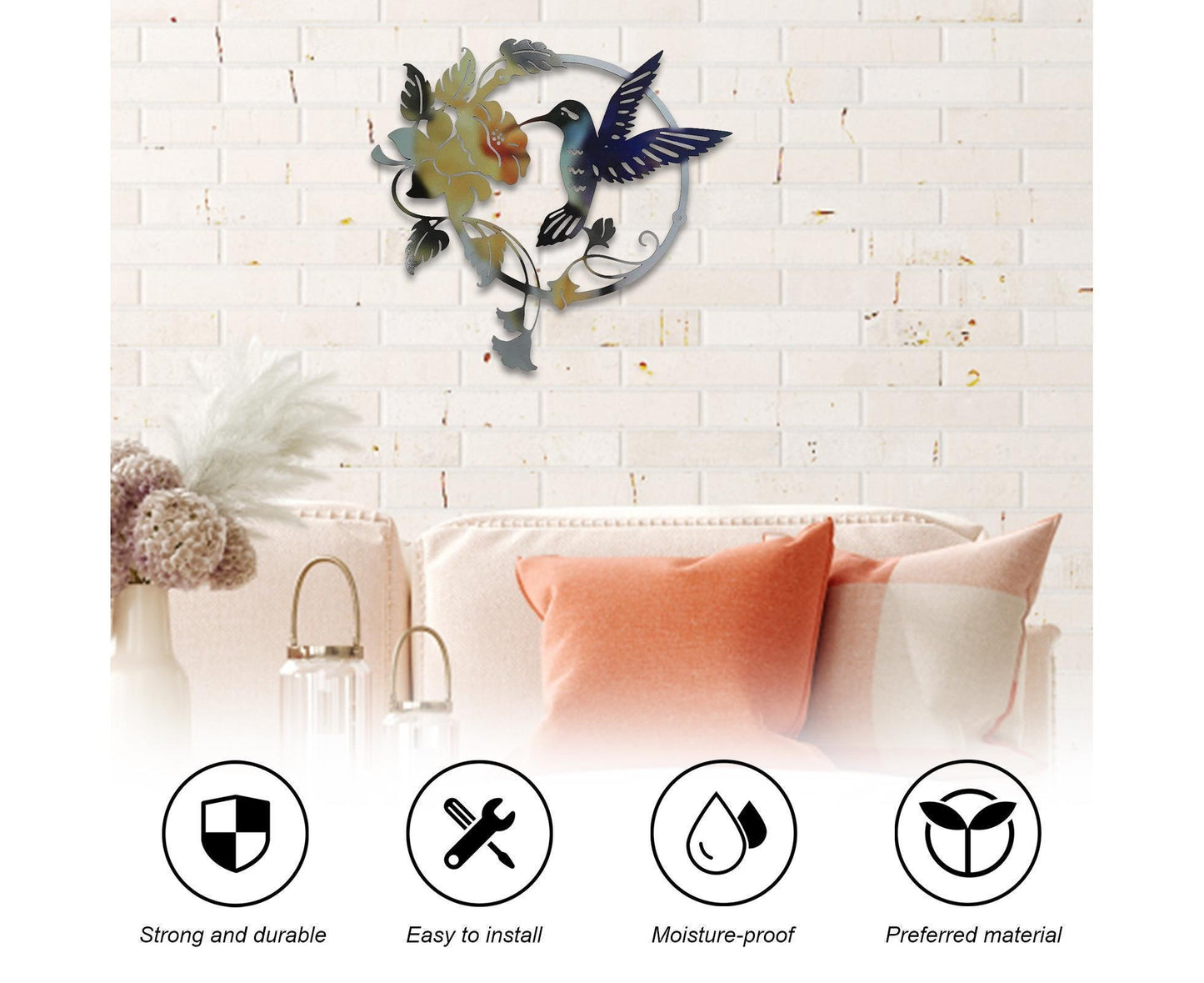 Metal Bird Wall Art Decor Hummingbird - Yellow