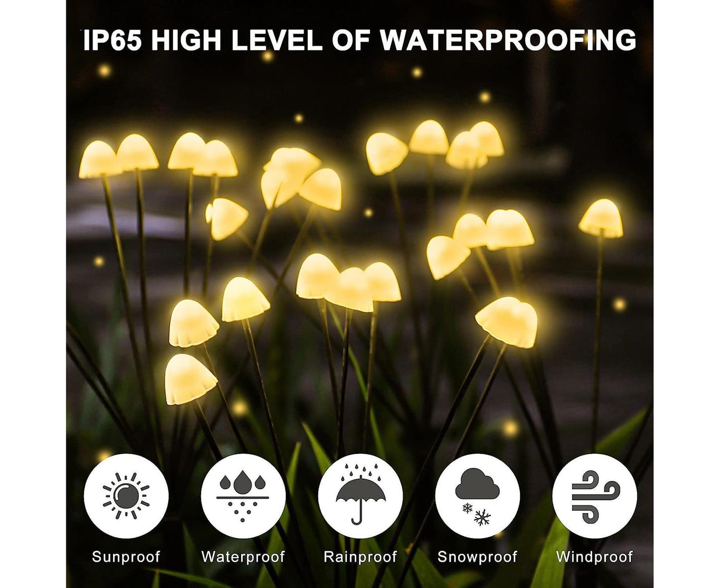 2Pcs Solar Mushroom Light - 8pcs Warm White