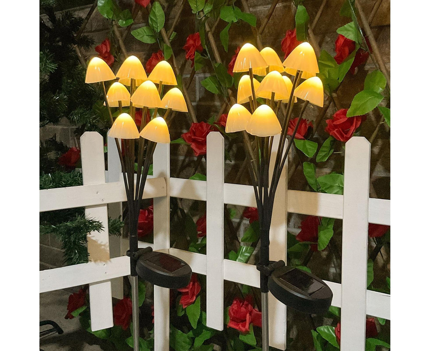2Pcs Solar Mushroom Light - 8pcs Warm White