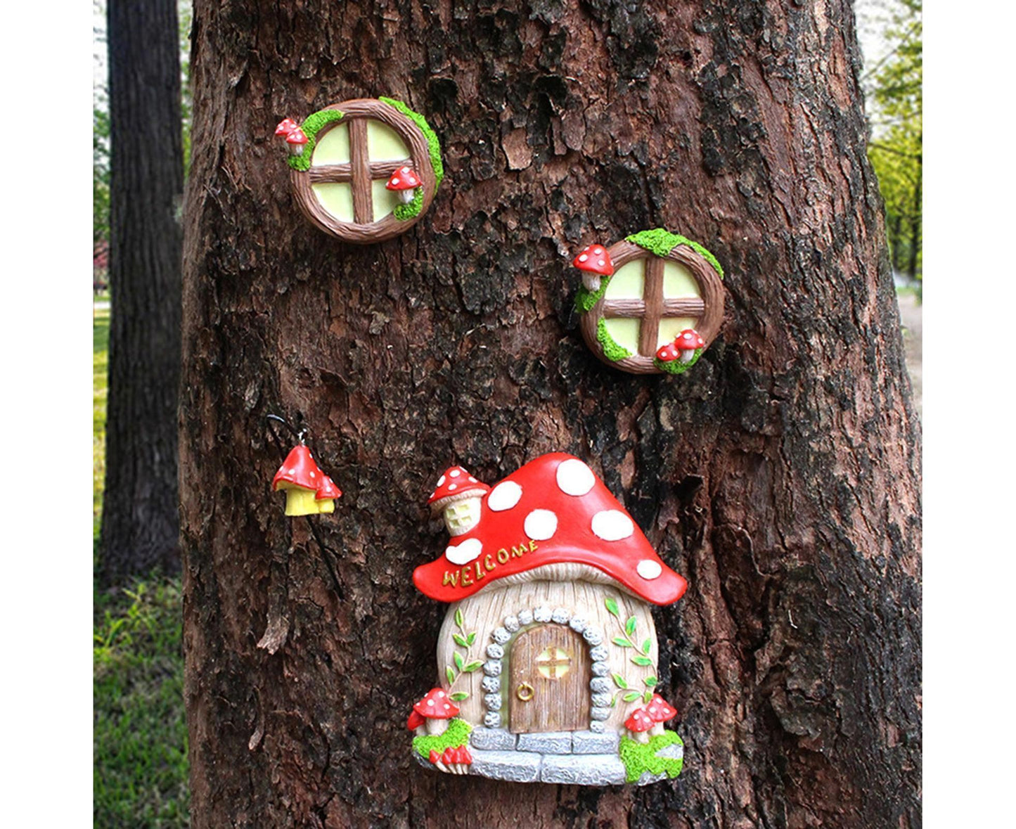 Mushroom House Door Luminous Garden Ornament - Multicolor