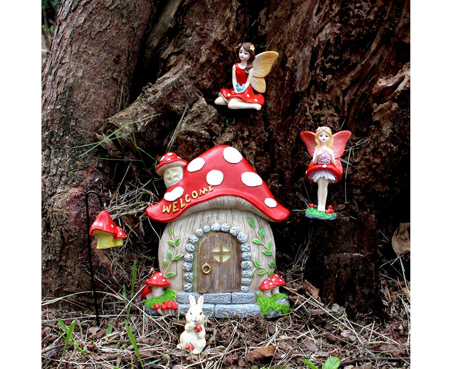 Mushroom House Door Luminous Garden Ornament - Multicolor