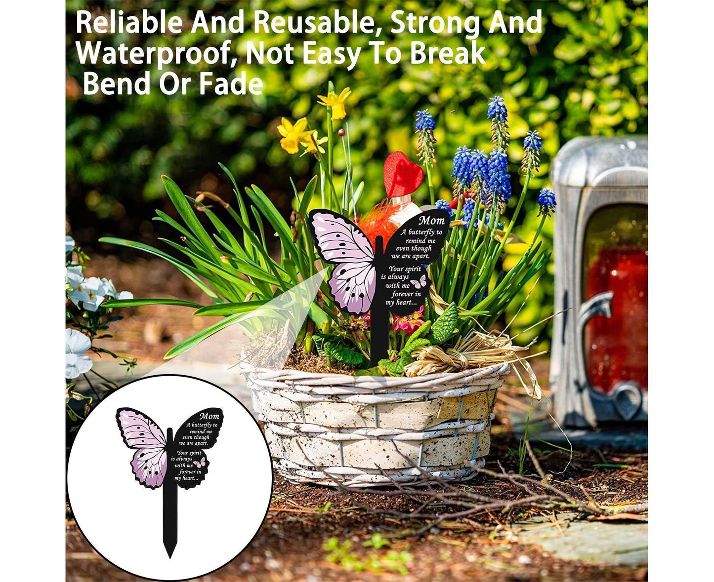 Cemetery Insert Beech Butterfly Stake - Pink