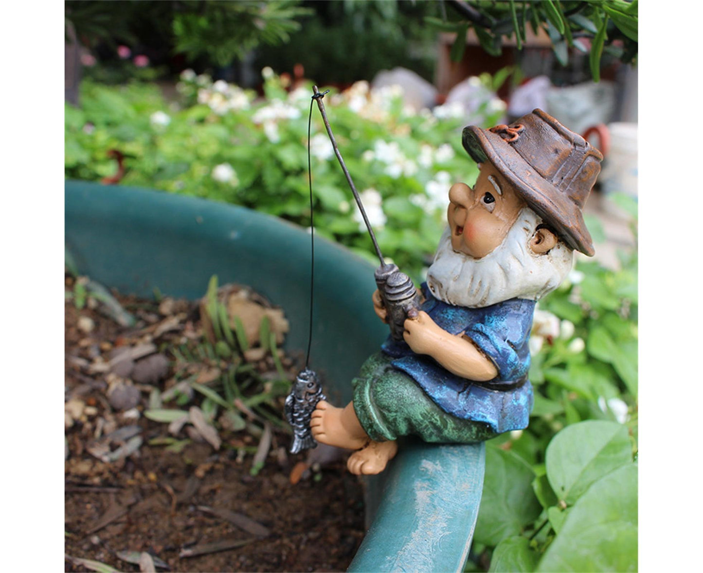 Lovely Fishing Man Shape Statue Decor Adorable Handmade Resin Statue Model for Garden-Fishing