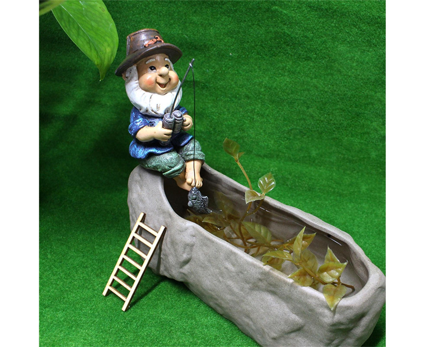 Lovely Fishing Man Shape Statue Decor Adorable Handmade Resin Statue Model for Garden-Fishing