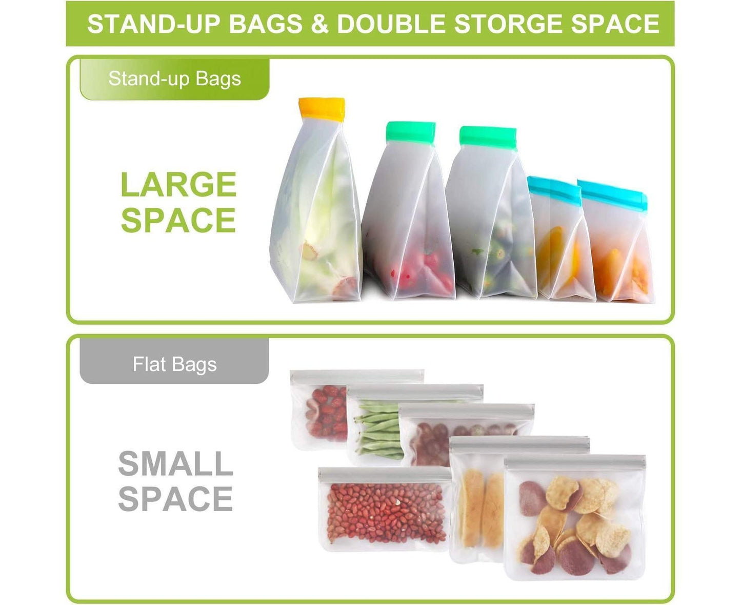 Reusable Storage Bags - Leakproof - 5 Pack Gallon Bags