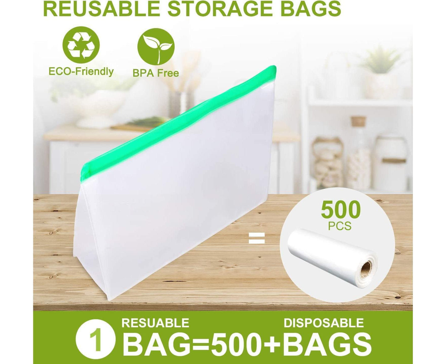 Reusable Storage Bags - Leakproof - 5 Pack Gallon Bags