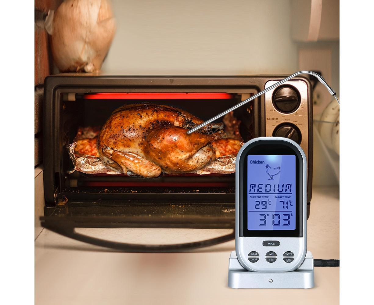 Wireless Meat Thermometer with Probe LCD Display Grey