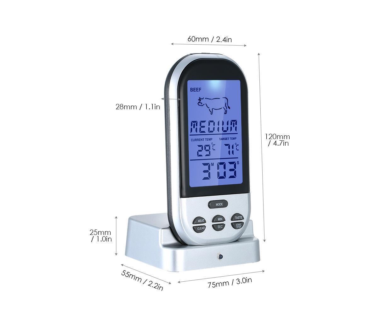 Wireless Meat Thermometer with Probe LCD Display Grey