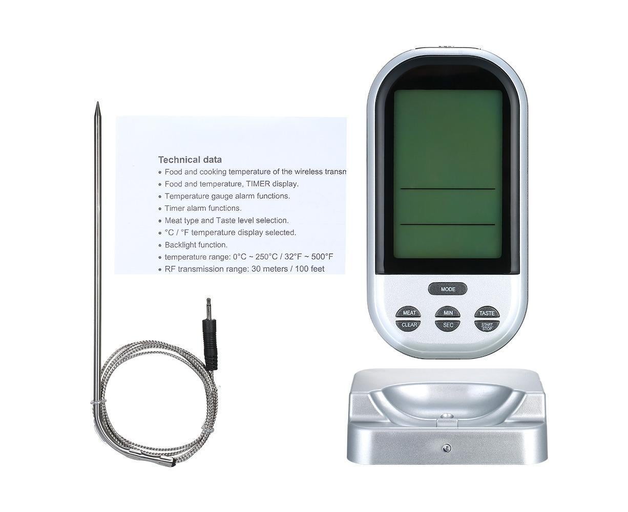 Wireless Meat Thermometer with Probe LCD Display Grey