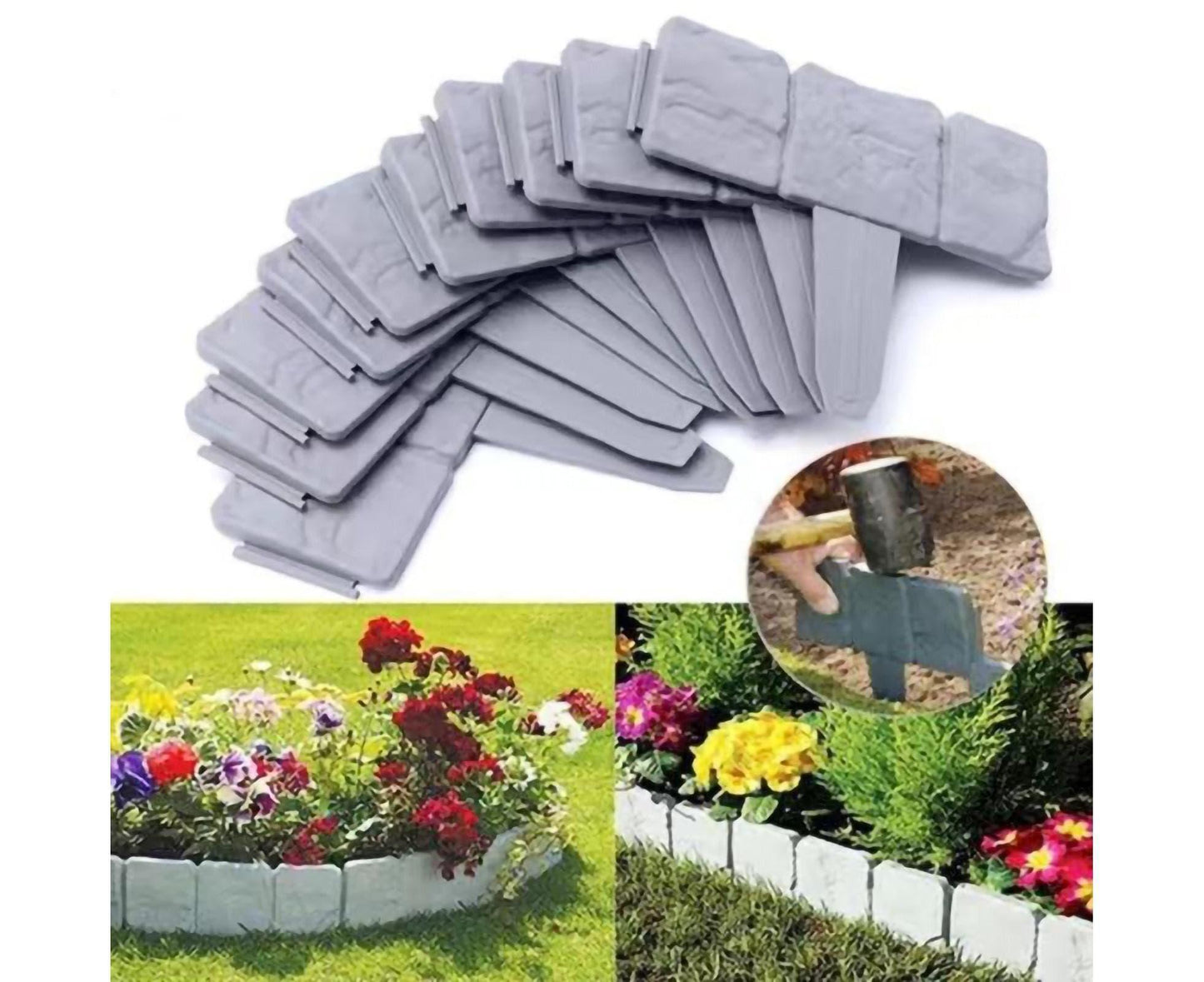 10pcs Garden Edging Border Faux Stone - Grey