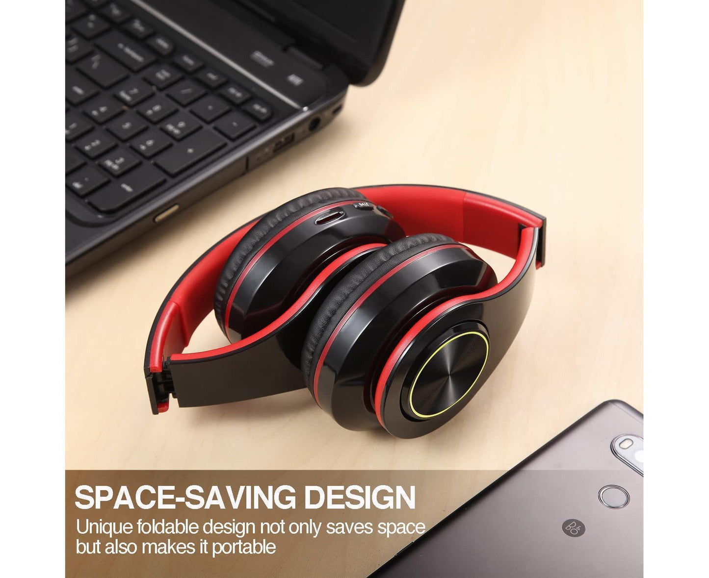 Bluetooth Over Ear Headphones - Stereo Bass - Soft Earmuffs with Built-in Mic for Gym/Office