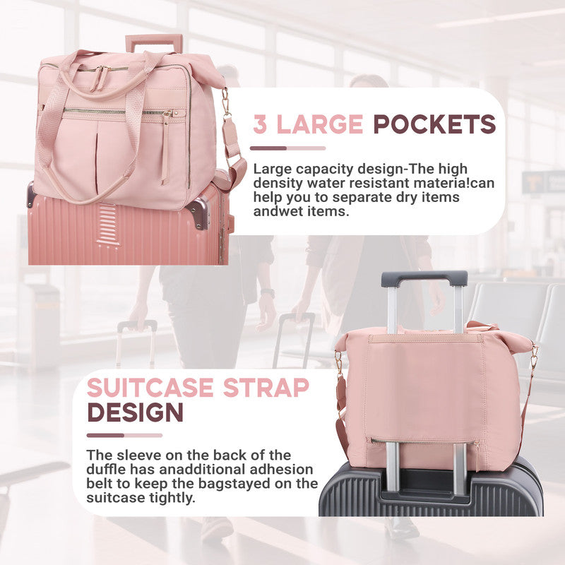Travel Bag - Women's Travel Bag - Sports & Fitness Bag - Yoga Bag - Sports Bag - Carry-On Luggage - Waterproof & Durable - 40x21x34 cm - Dry/Wet Separation Luggage - Weekend Bag - Pink