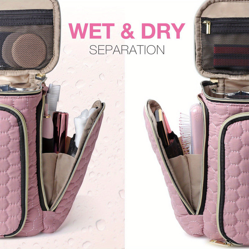 Travel Makeup Bag with Handle — Large Multi-Compartment Cosmetic Organizer, Portable Toiletry Bag for Women
