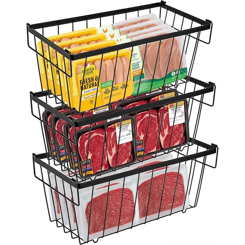 3pcsMultifunctional Kitchen Storage Basket, Fridge Organizer for Ice Cream Meatballs, Divided Storage Bin for Bedroom Bathroom Cabinet Sundries-3PCS