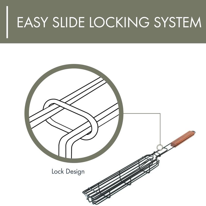 Wood Handle Stainless Steel BBQ Grill Basket Clip Camping Grill Tools