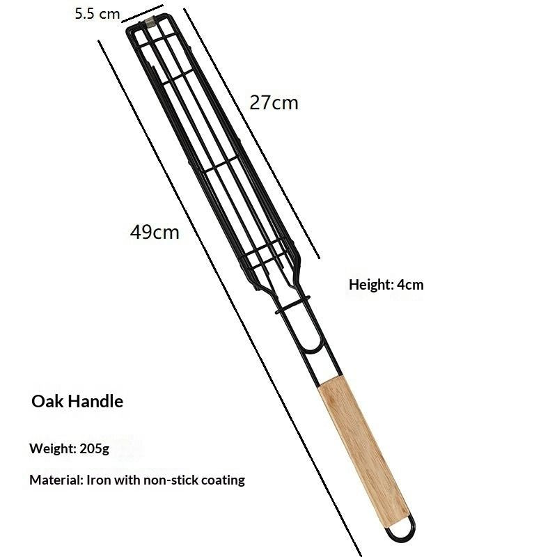 Wood Handle Stainless Steel BBQ Grill Basket Clip Camping Grill Tools
