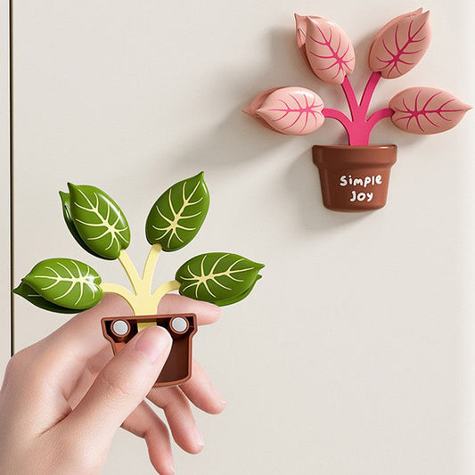 Household Food Bag Freshness Sealing Clips, Creative Plant Pot Magnetic Clips, Multifunctional Fridge Magnet Clips, Cute Leaf-Shaped Food Bag Clips，2-pack - Pink + Green