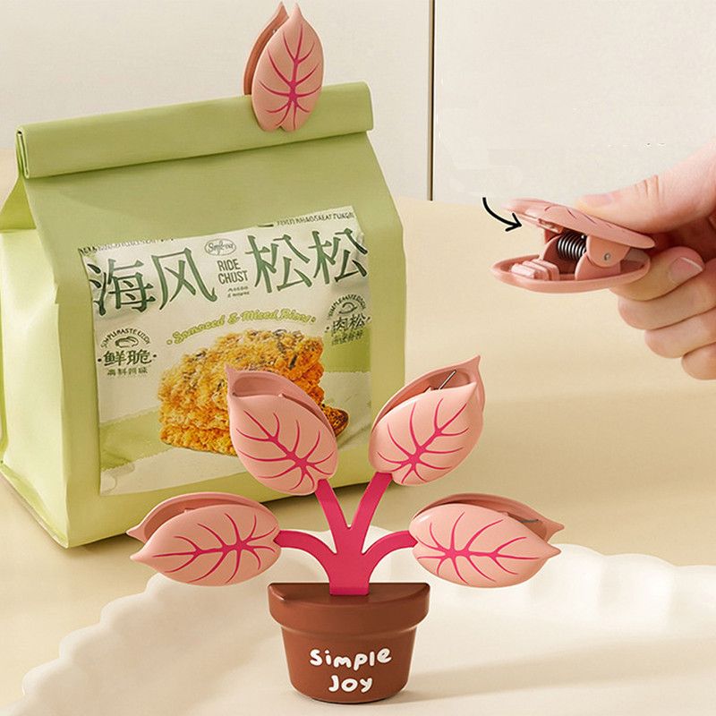 Household Food Bag Freshness Sealing Clips, Creative Plant Pot Magnetic Clips, Multifunctional Fridge Magnet Clips, Cute Leaf-Shaped Food Bag Clips - Green