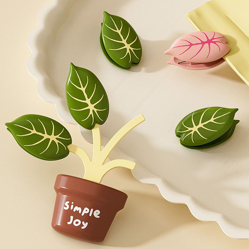 Household Food Bag Freshness Sealing Clips, Creative Plant Pot Magnetic Clips, Multifunctional Fridge Magnet Clips, Cute Leaf-Shaped Food Bag Clips - Green