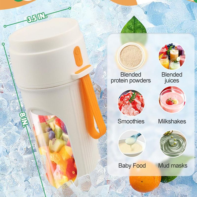 Portable Cordless Juicing Cup, Dual-Lid Design – 12-Blade Juicer, 1500mAh High Capacity, Compact Multi-Functional Portable Juicing Cup for Home Use – Orange
