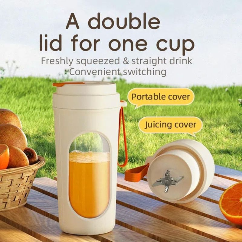 Portable Cordless Juicing Cup, Dual-Lid Design – 12-Blade Juicer, 1500mAh High Capacity, Compact Multi-Functional Portable Juicing Cup for Home Use – Orange