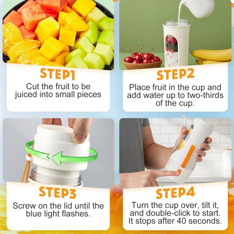 Portable Cordless Juicing Cup, Dual-Lid Design – 12-Blade Juicer, 1500mAh High Capacity, Compact Multi-Functional Portable Juicing Cup for Home Use – Green